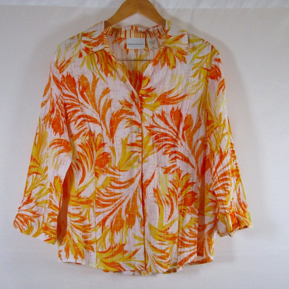 Alfred Dunner Womens Floral Print Yellow\Orange\White Button Down Shirt … - Picture 4 of 8